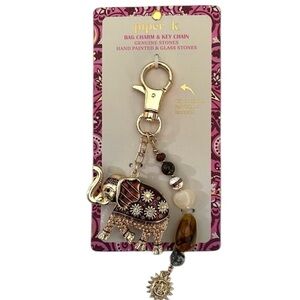 🐘🐘PIPER K HAND PAINTED GLASS STONE ELEPHANT BAG CHARM/KEYCHAIN🐘🐘NWT